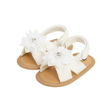 

Eyicmarn Baby Girls Princess Sandals Big Rhinestone Flower Open Totes Anti-Skid Soft Sole Walking Shoes Ankle Stick-On Summer Foot Wear