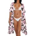 thumbnail image 3 of HELLHERO Half Sleeve Long Kimono Swimsuit Cover Up for Summer High Quality Fabrics Loose Women's Swimsuit Cover Up Shirt Light Pink Leopard Print, 3 of 5