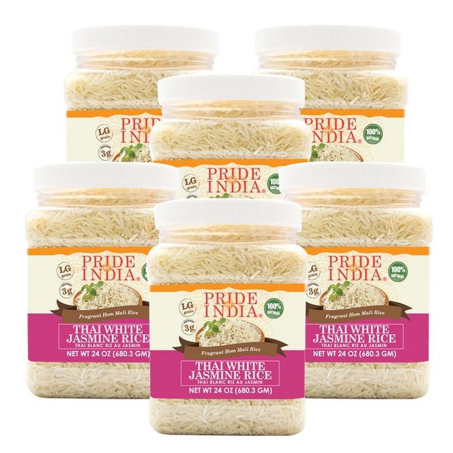 Pride Of India - PACK of 6 - Thai White Jasmine Rice - Fragrant Hom Mali Rice, 1.5 Pound Jar