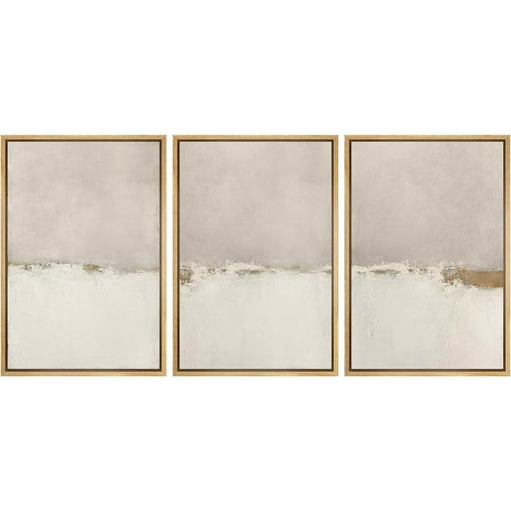 PixonSign Framed Canvas Print Wall Art Set Gray White Duotone Watercolor Pastel Landscape Abstract Shapes Illustrations Modern Art Geometric Mid-Century Modern Cozy for Bedroom - 16"x24"x3 Natural