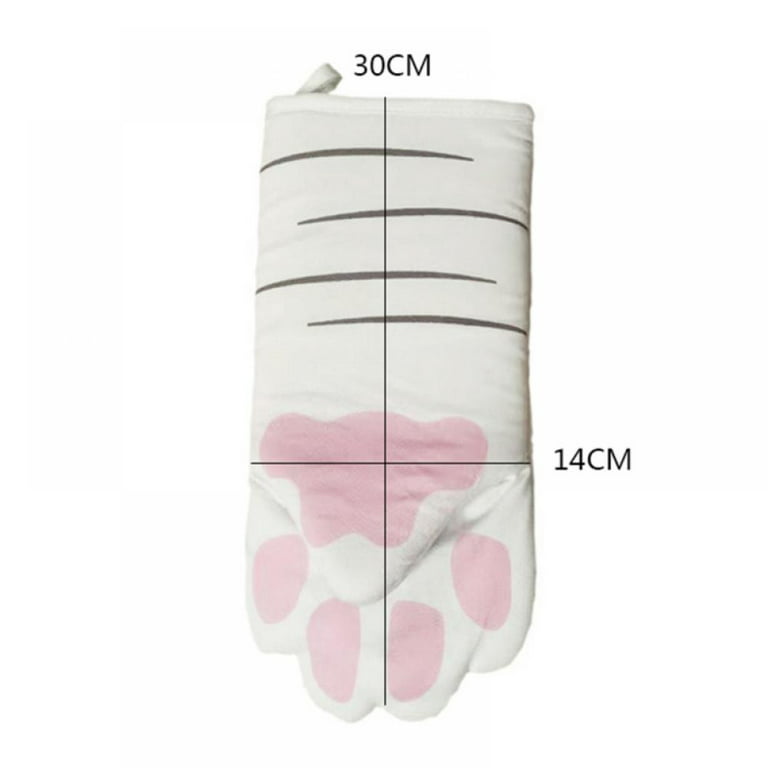 Cute 3D Cartoon Animal Cat Paws Oven Mitts Kitchen Cotton Cute Long Microwave Oven Gloves Heat Resistant Glove for Pot Holders Cooking Food Frying