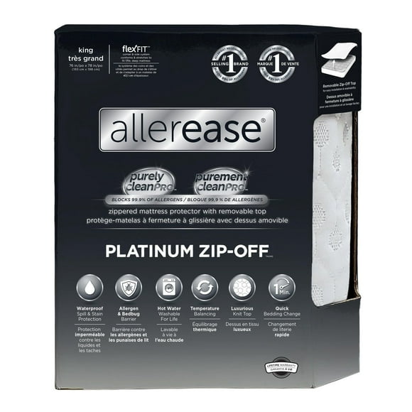 AllerEase Platinum Mattress Cover Protector, King - ZipOff Top, Waterproof, Allergen