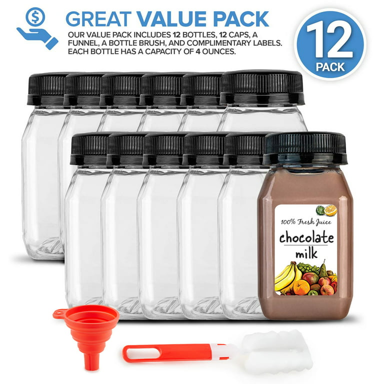 Stock Your Home Plastic Juice Bottles with Lids, Juice Drink Containers  with Caps, 4 oz, 12 Count 