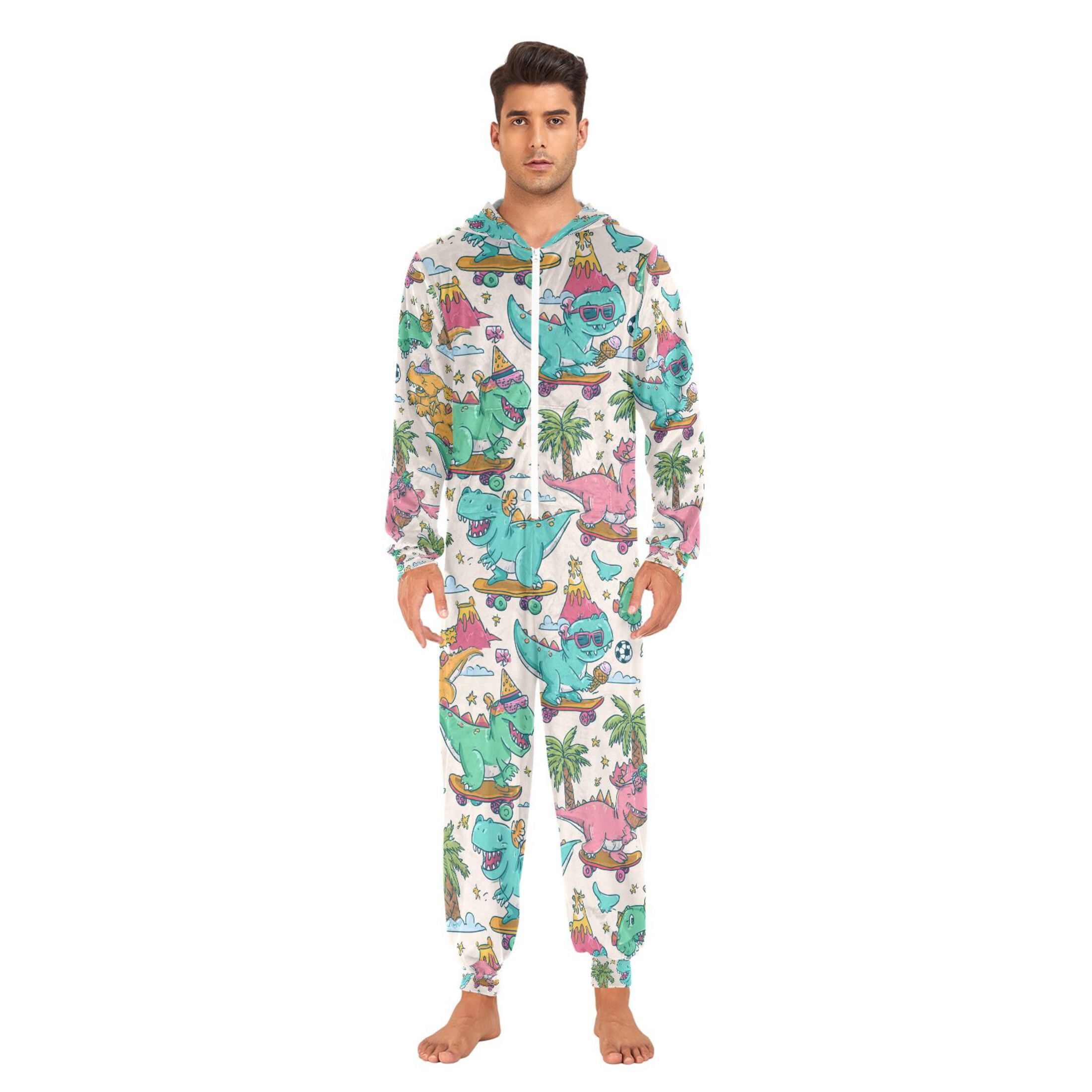 Adult Christmas Onesie Dinosaur Volcano Adult Zipper One-Piece Pajamas Unisex Pajamas with Pockets