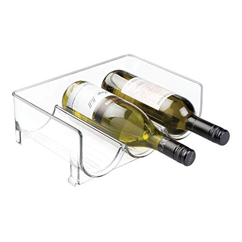 mDesign Set of 2 Practical Bottle Holder for the Refrigerator — Stackable Wine Rack for 2 Bottles — Ideal Beverage Storage for the Fridge — Light Grey 