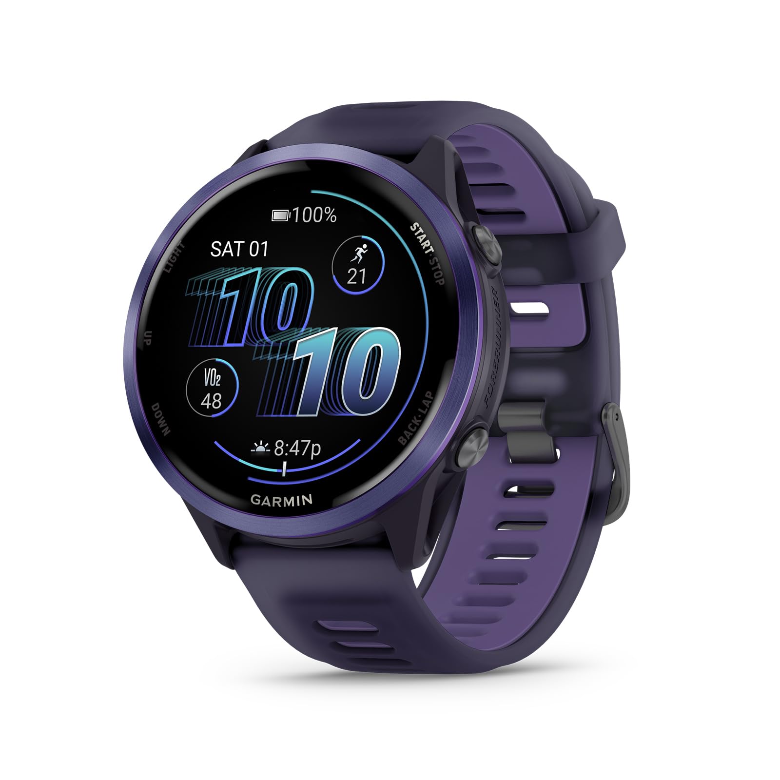 Garmin Forerunner 570 - 47mm GPS Smartwatch, Aluminum and Purple/Indigo Band Bundle with 2 Year Protection Pack + Silicone Dust Cover (3-Pack) + 1.4 Inch Screen Protector