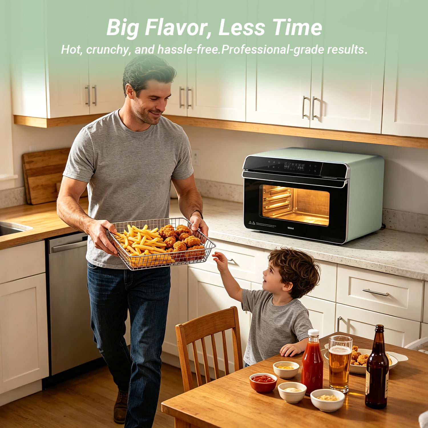 ROBAM R-BOX Combi Steam Oven, 23QT Countertop Steam Oven & Air Fryer Combo, 3 Steam Modes, Professional Steam-Bake, Air Fry, Dehydrate & Ferment, Rapid Heating & Self-Cleaning, Green