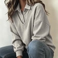thumbnail image 3 of Ohufall Oversized Two-In-One Sweater for Women, Deep V Neck Built-In Collar Casual Layering Top, 3 of 6