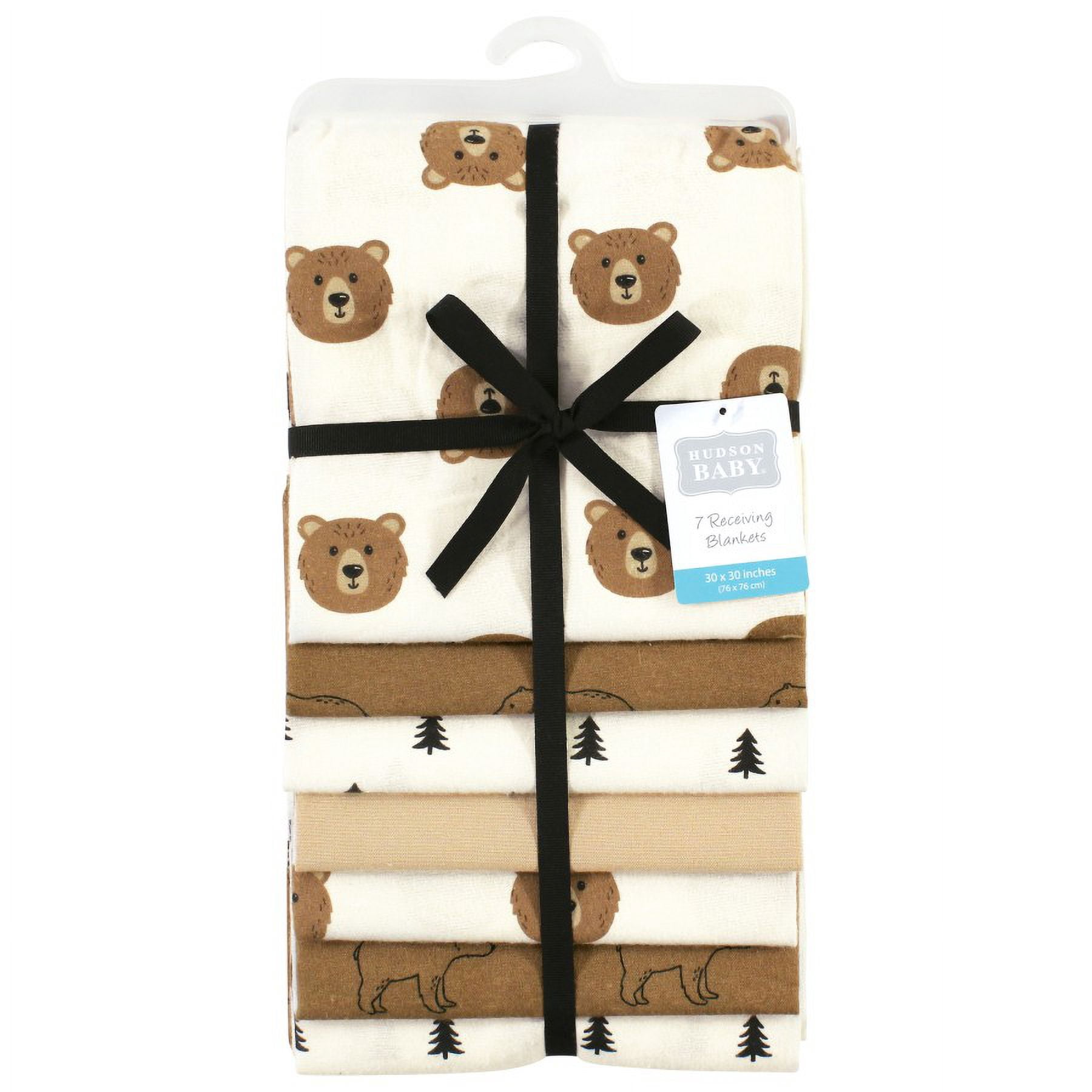Hudson Baby Cotton Flannel Receiving Blankets Bundle, Brown Bear, One Size