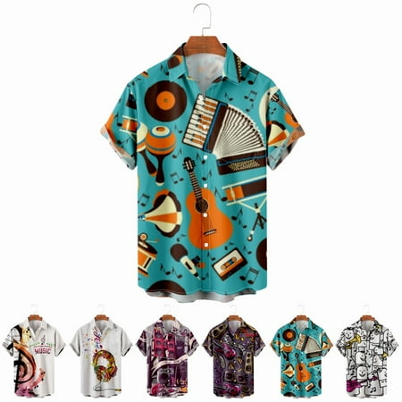 

LANLIN Music Festival Toddler Boys Button Up Hawaiian Shirt Stylish Polyester Costume for Men Women