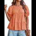 thumbnail image 2 of Camisetas Babydoll Peplum con Mangas Abullonadas para Mujer, de Algodón Ahumado Plisado, Holgadas e Informales, de Verano. Color Naranja S, 2 of 10