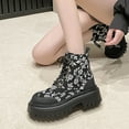 thumbnail image 4 of White Women'S Fashion Boots Round Toe High Heel Chunky Heel Thick Sole Embroidered Floral Short Boots Casual Comfortable Outdoor Walking Shoes 1.5 Lb, 4 of 9