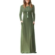 Women Long Sleeve Loose Plain Maxi Dresses Casual Long Dresses With Pockets