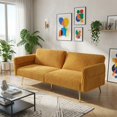 thumbnail image 3 of 79" Corduroy Sofa Bed, Foldable Double Sofa Bed with Folding Armrests, Convertible Couch for Living Room & Small Spaces, Yellow, 3 of 15