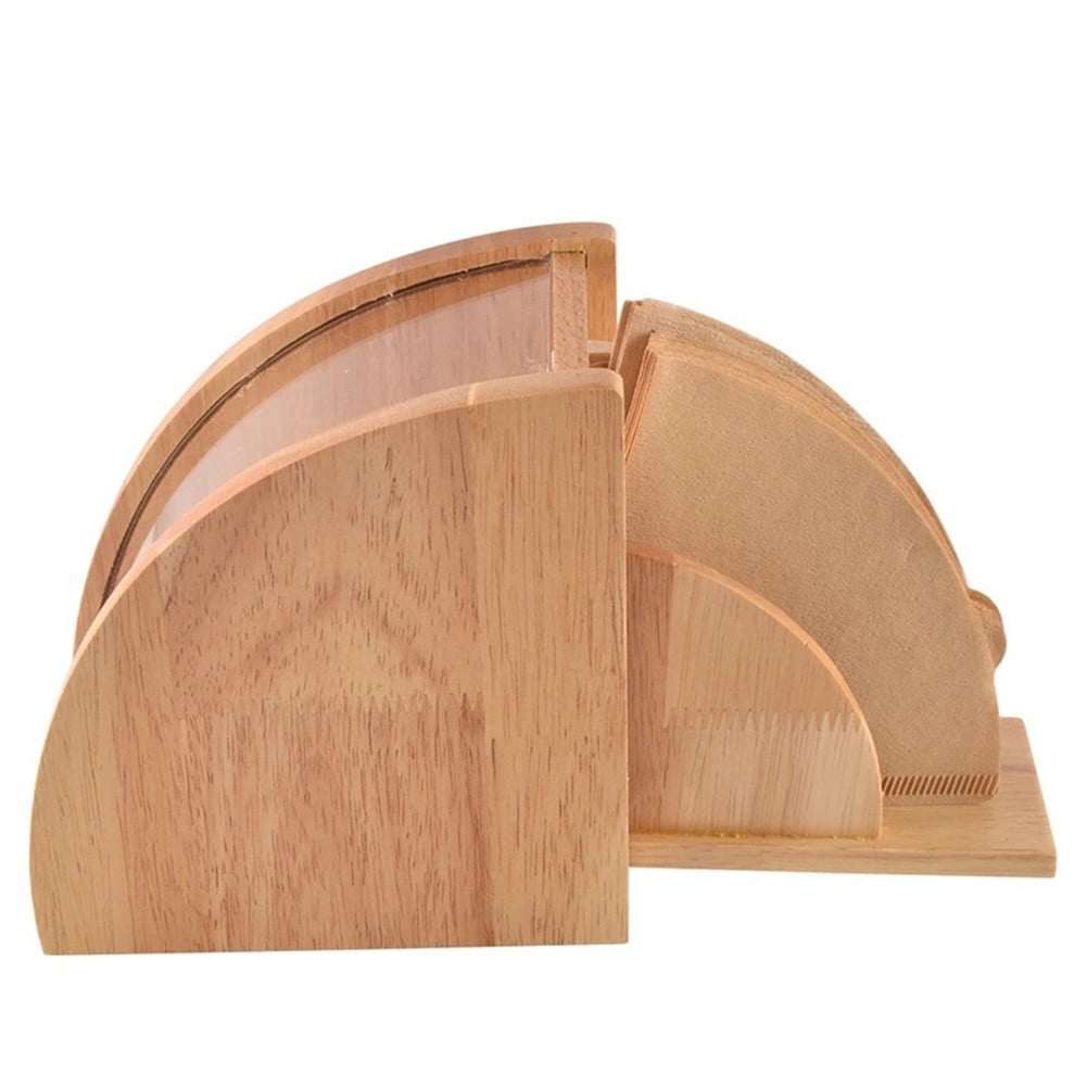 Wooden Coffee Paper Storage Box FanShaped Hand Drip Coffee Filter Holder