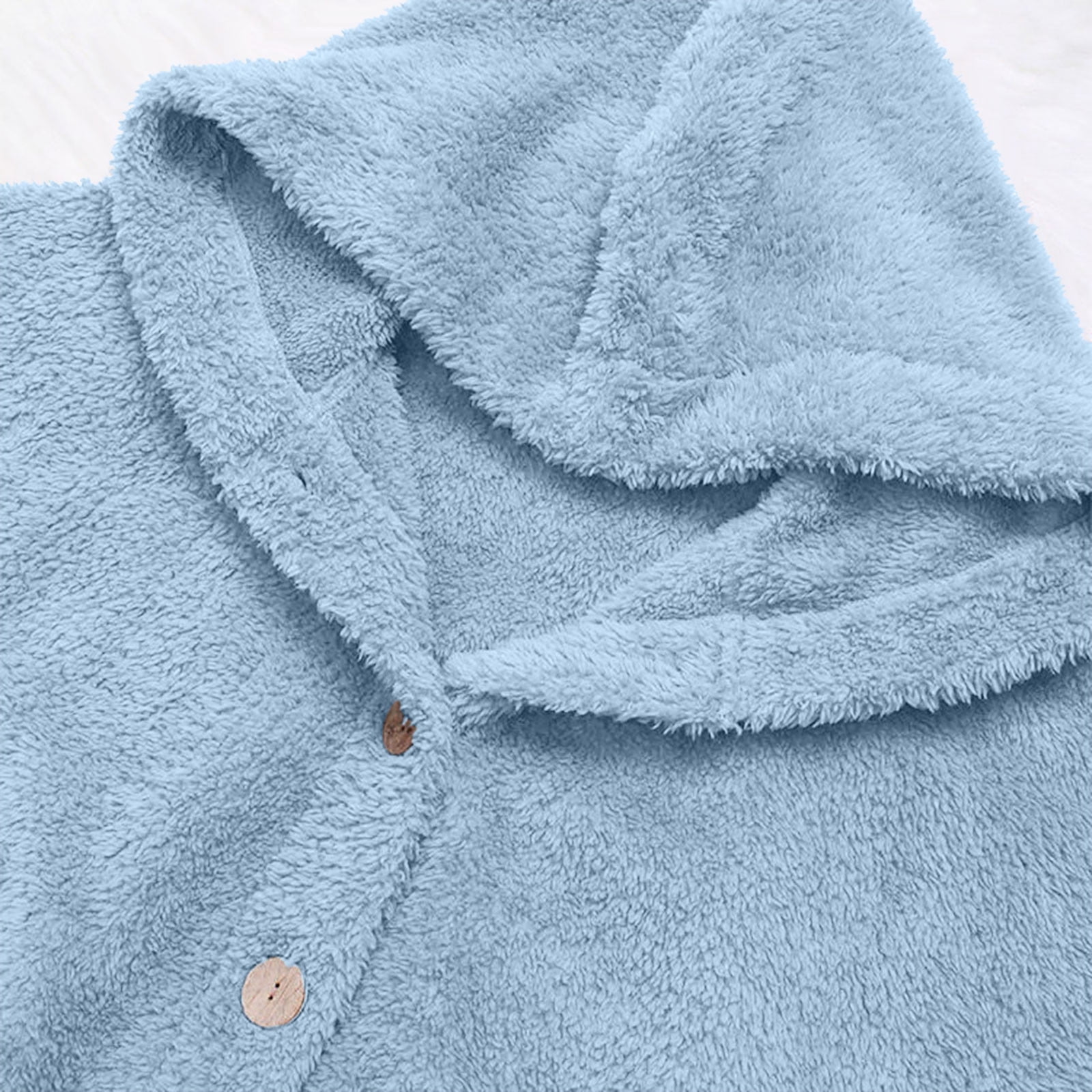 FNFYFH Womens Winter Fleece Coats Fluffy Button Long Sleeve Hoodies Jackets 2025 Warm Teddy Bear Outerwear Plus Size Hooded Coats for Women Blue S-5XL