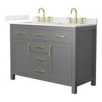 Beckett 48" Dark Gray Double Vanity & Giotto Quartz Top (3-Hole) & Gold Trim
