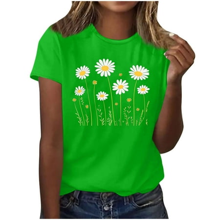 Women's Casual Tops Free Shipping Under $10 Short Sleeve Round Neck Print T-Shirt