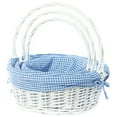 thumbnail image 2 of White Round Willow Gift Basket, with Blue and White Gingham Liner and Handles, 2 of 10