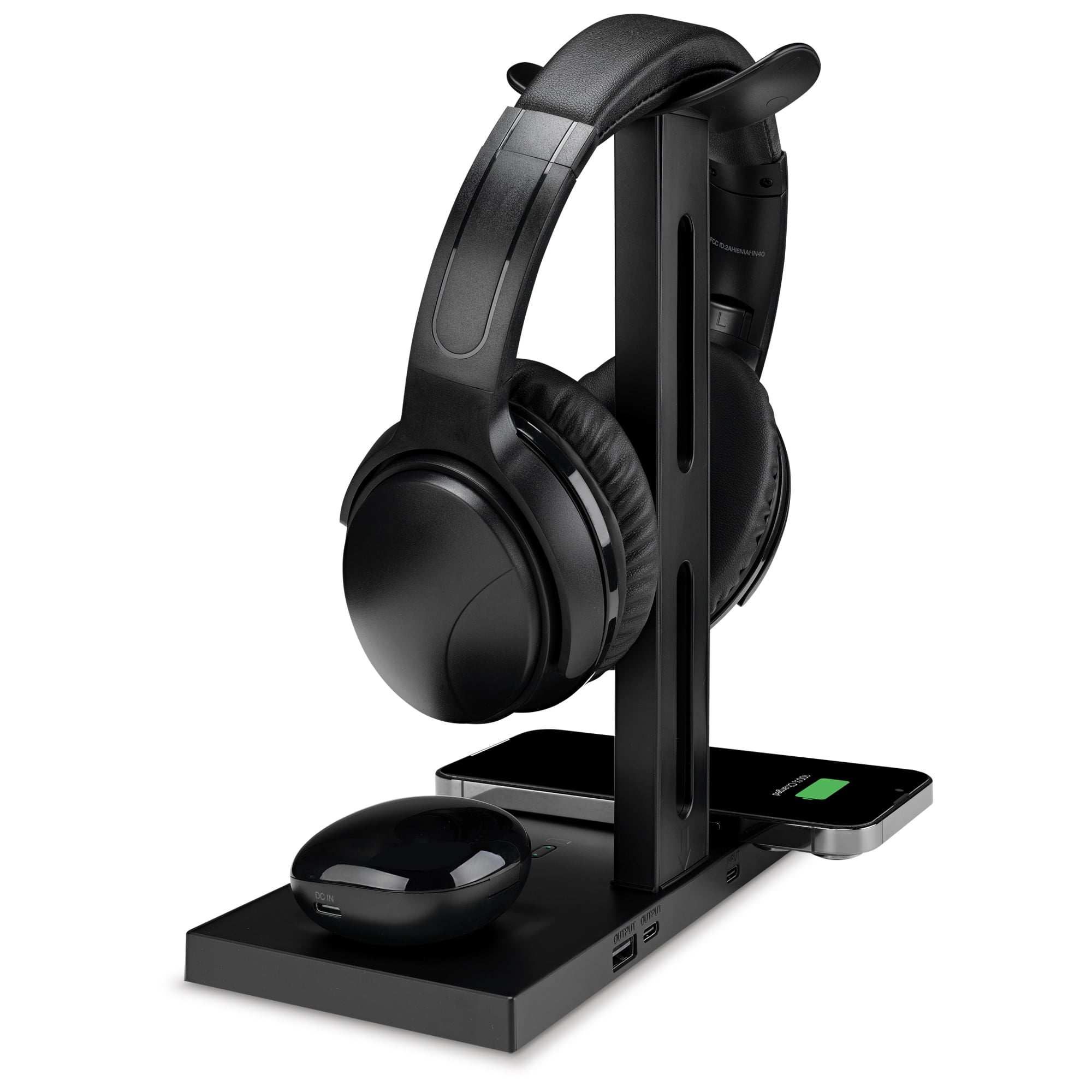 iLive 5-in-1 Headphone Stand with Wireless Charger, IAQST303B, Black
