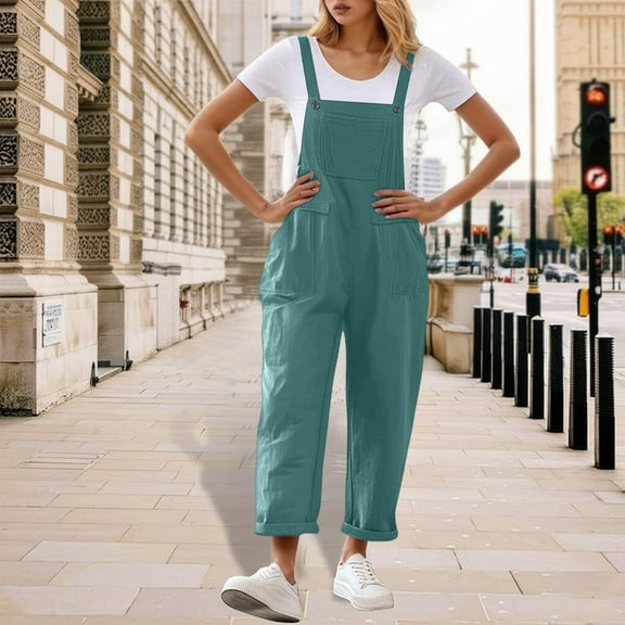 Women's Long Relaxed Fit Overalls with Pockets Casual and Stylish Bib Pants Soft Overalls for Women