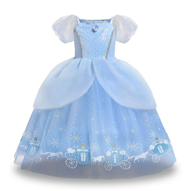 Robe Princesse à Manches Bouffantes pour Filles, Robe Tutu en Tulle Cendrillon de Fête Chic