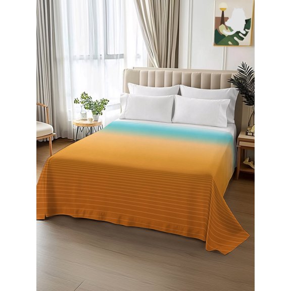 King Size Flat Sheet Only,Orange and Teal Color Ombre Soft Top Bed Sheets Breathable Bedding Sheet Stripe Minimalist Abstract Art Microfiber Hotel Luxury Top Sheets