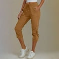 thumbnail image 2 of Timegard Capri Pants for Women Summer Drawstring Elastic High Waist Side Loose Fitting Ruched Cropped Cargo Pants, 2 of 6
