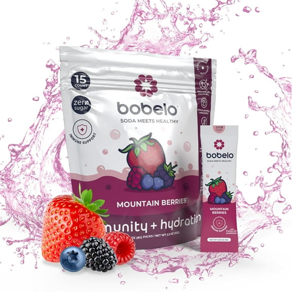 Bobelo Hydration Powder Packets, Mountain Berry, Immune Support Drink Mix, on-The-Go, 0.28 oz, 15 Ct