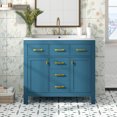 thumbnail image 3 of 36'' Bathroon Vanity with Resin Sink Combo Set,Modern Freestanding Single Bathroom Cabinet with 4 Drawers & 2 Cabinets,Storage Cabinet for Bathroom, Solid Wood Frame Vanity Set, Blue, 3 of 8