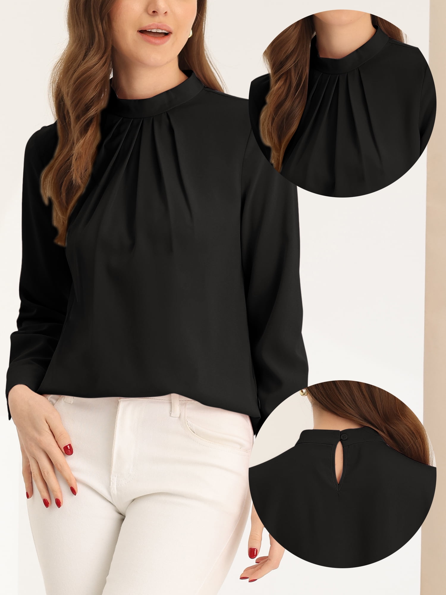 DARING DIVA Chiffon Blouse for Women's Long Sleeve Work Shirt L Black