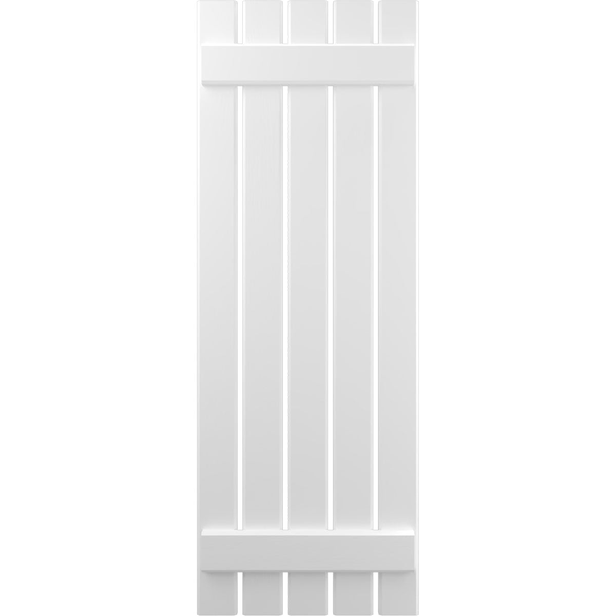 Ekena Millwork 19 1/2"W x 52"H Americraft Five Board (2 Batten) Exterior Real Wood Spaced Board-n-Batten Shutters (Per Pair), White