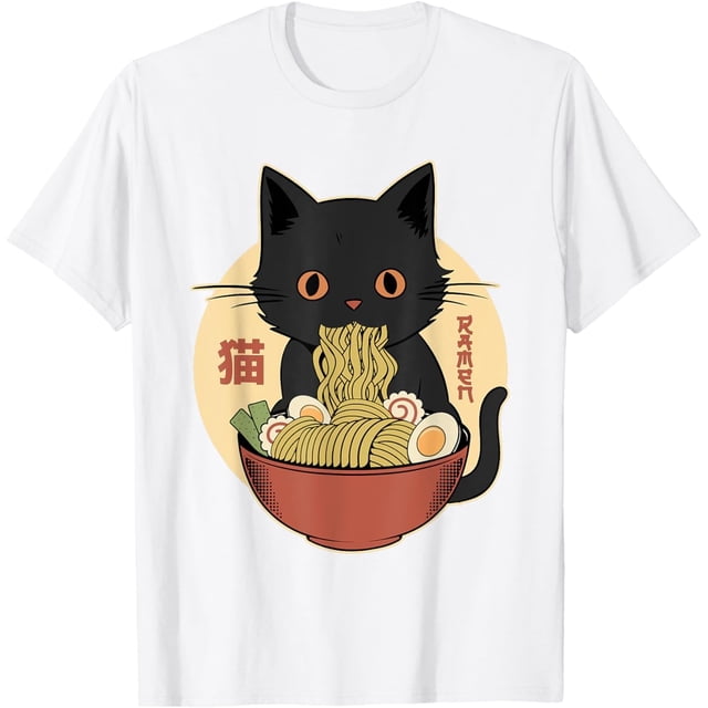 Cat Ramen - Camiseta de anime con gráficos divertidos japoneses Kawaii Cat, Blanco, XX-Large