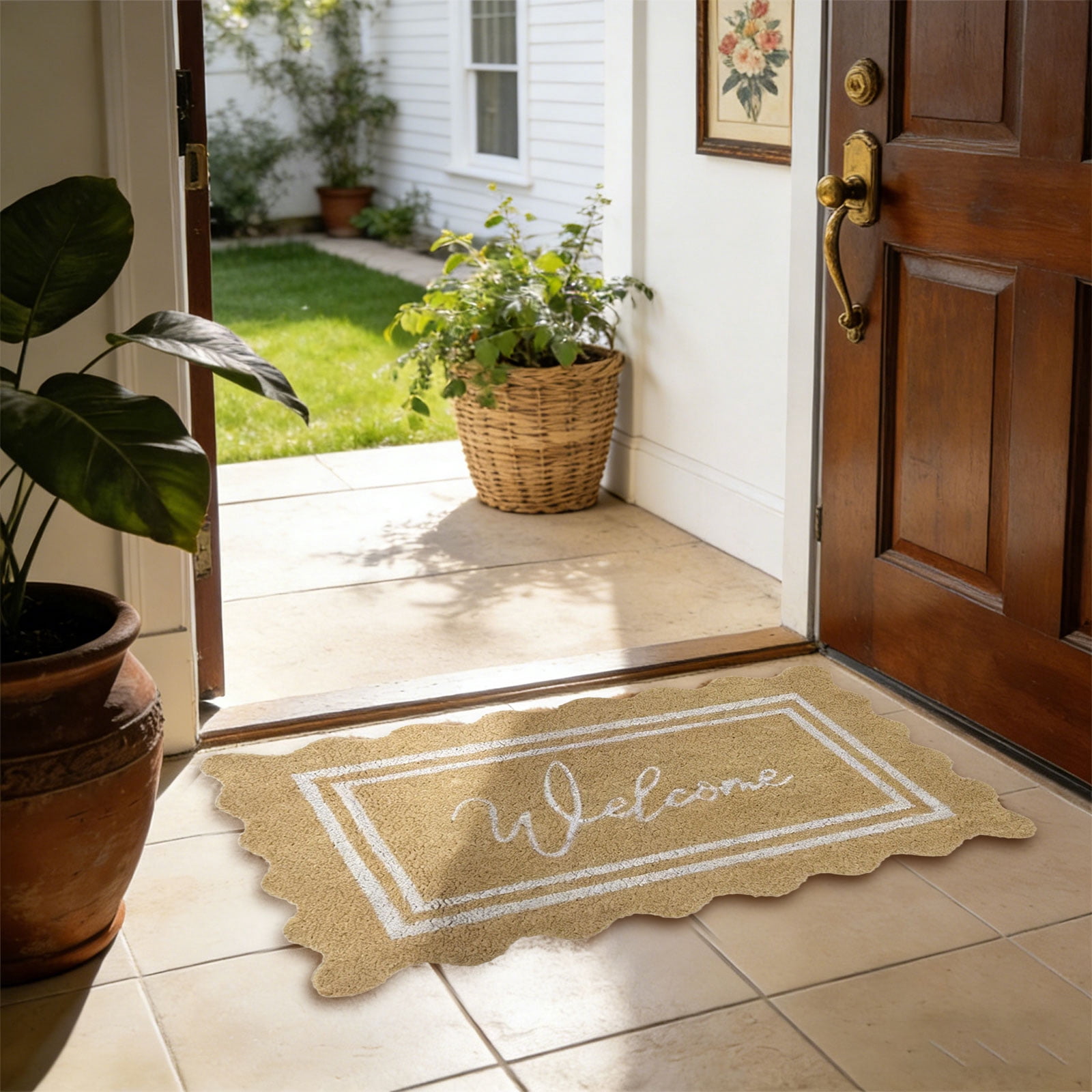 1PCS Vintage Spring Welcome Coir Doormat Retro Rug for Front Door, Indoor Outdoor Welcome Mat Spring Home Entryway Outside Yard Home Decoration