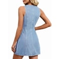 thumbnail image 5 of Denim Dress for Women Sleeveless Stretchy Jean Summer Casual Western Short Button Down Dress Light Blue S, 5 of 10