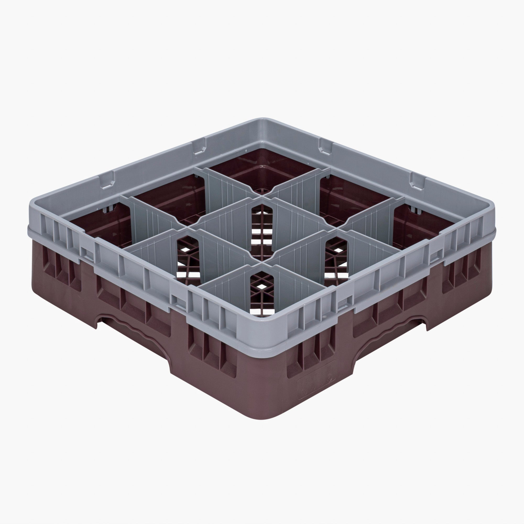 Clean Tek Professional Brown Glass Rack - 9 Compartments, 1 Full Drop Extender - 19 3/4" x 19 3/4" x 5 3/4" - 1 count box