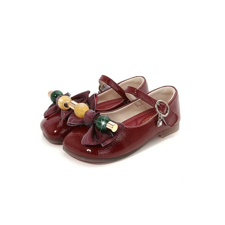 

Wazshop Children Dress Shoes Magic Tape Mary Jane Sandals Bowknot Flats Non-slip Comfort Princess Shoe Kids Loafers Slip Resistant Cute Red 13C
