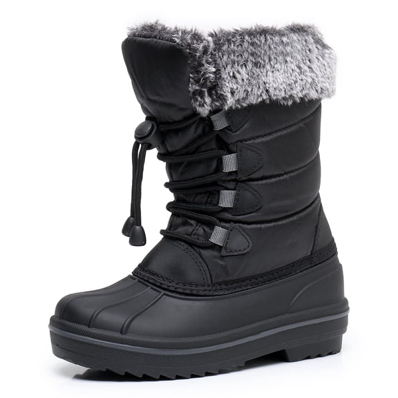 Blikcon Kids Boys & Girls Faux Fur-Lined Waterproof Winter Snow Boots (Color : BlackGrey, Size : 11 Little Kid)