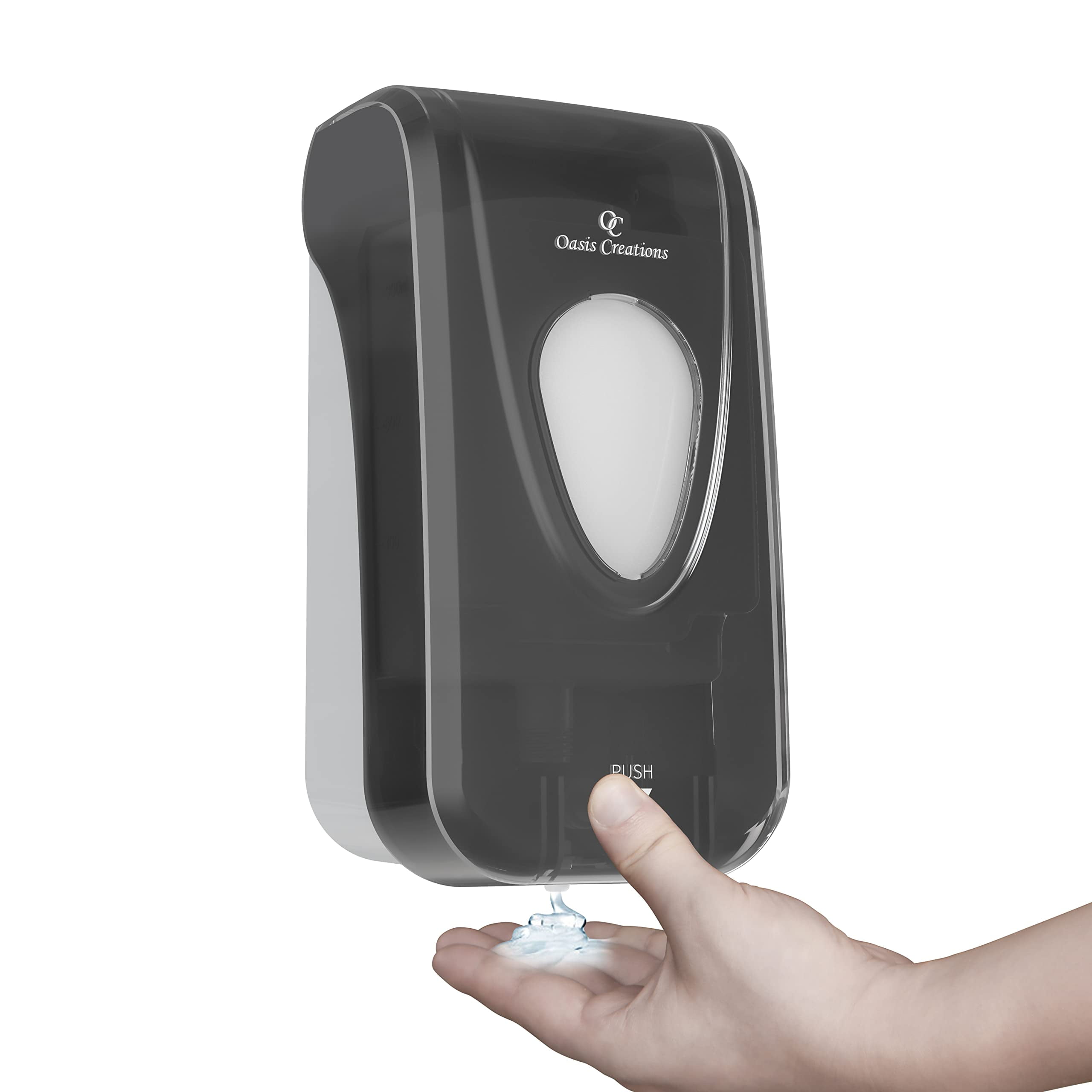 Manual Soap and Hand Sanitizer Dispenser by Oasis Creations, Soap/Lotion/Gel, Wall Mount, 1000ml/33oz. Commercial or Residential – Black Smoke - Case of 30