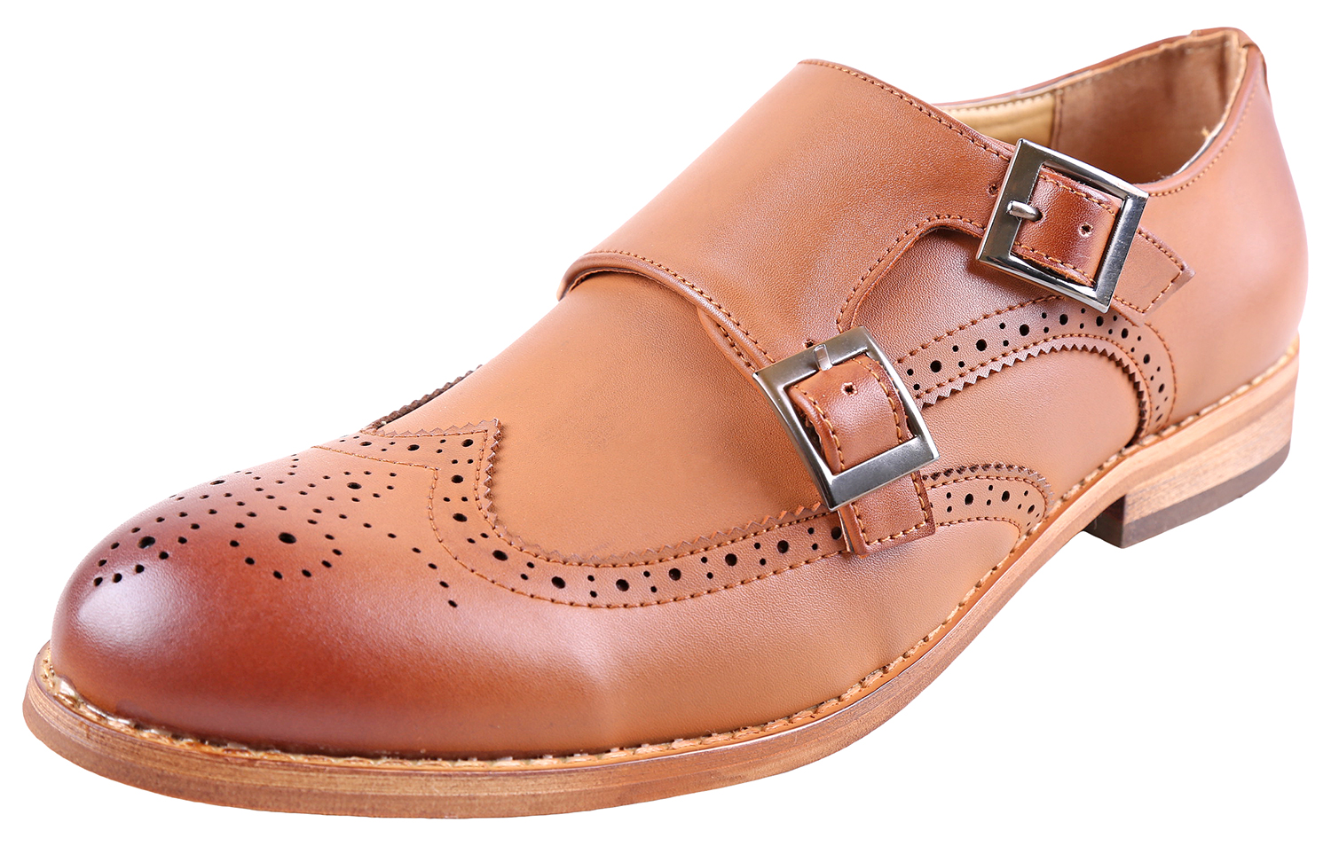 Urban Fox Allen Men's Dress Shoe | Double Monk Strap | Brogue | Wingtip Shoes for Men | Light Brown 10 M US - image 1 of 7