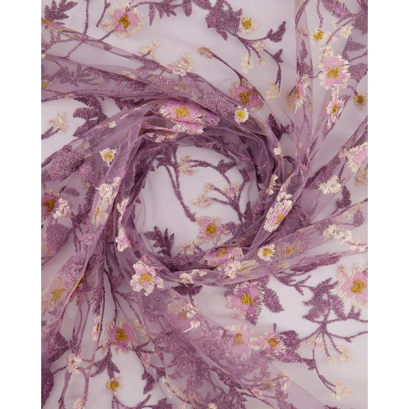 Zelouf Aila Floral Embroidery  , Sewing, DIY, Crafts Fabric by the Yard, Lilac/ivory, 3 Yard