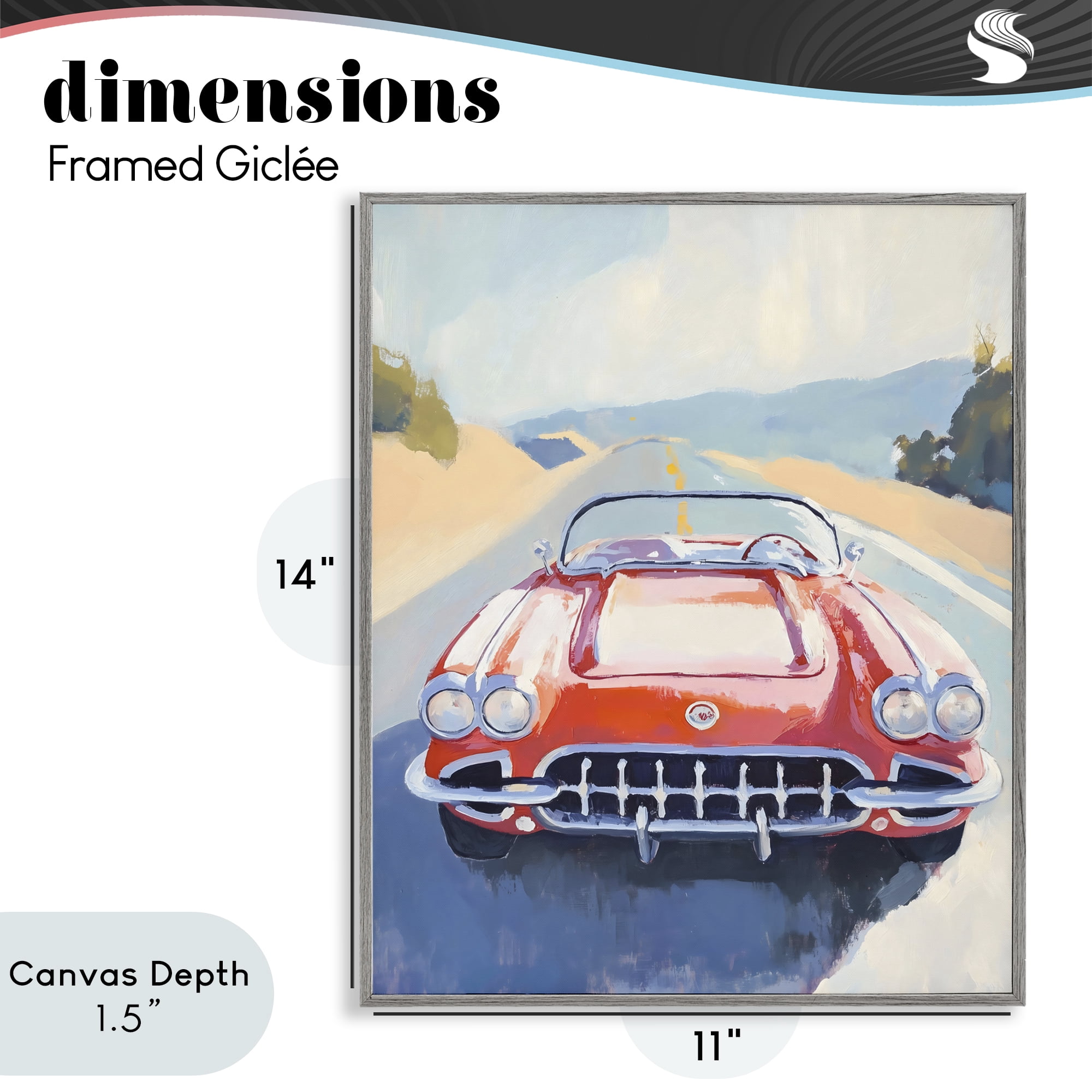 Stupell Industries Red Sports Car on Journey Gray Framed Giclee Art, design by The Prints Vibe