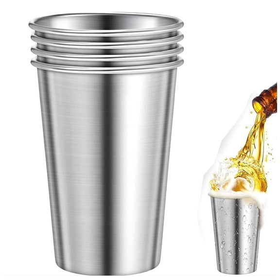 Stainless Steel Cups Unbreakable Cup | 16 oz Reusable Water Drinking Glasses Sets of 4, Shatterproof Metal Cups,Lightweight Tumbler for Kitchen Outdoor,Dishwasher Safe, BPA Free(16 oz, Silver)