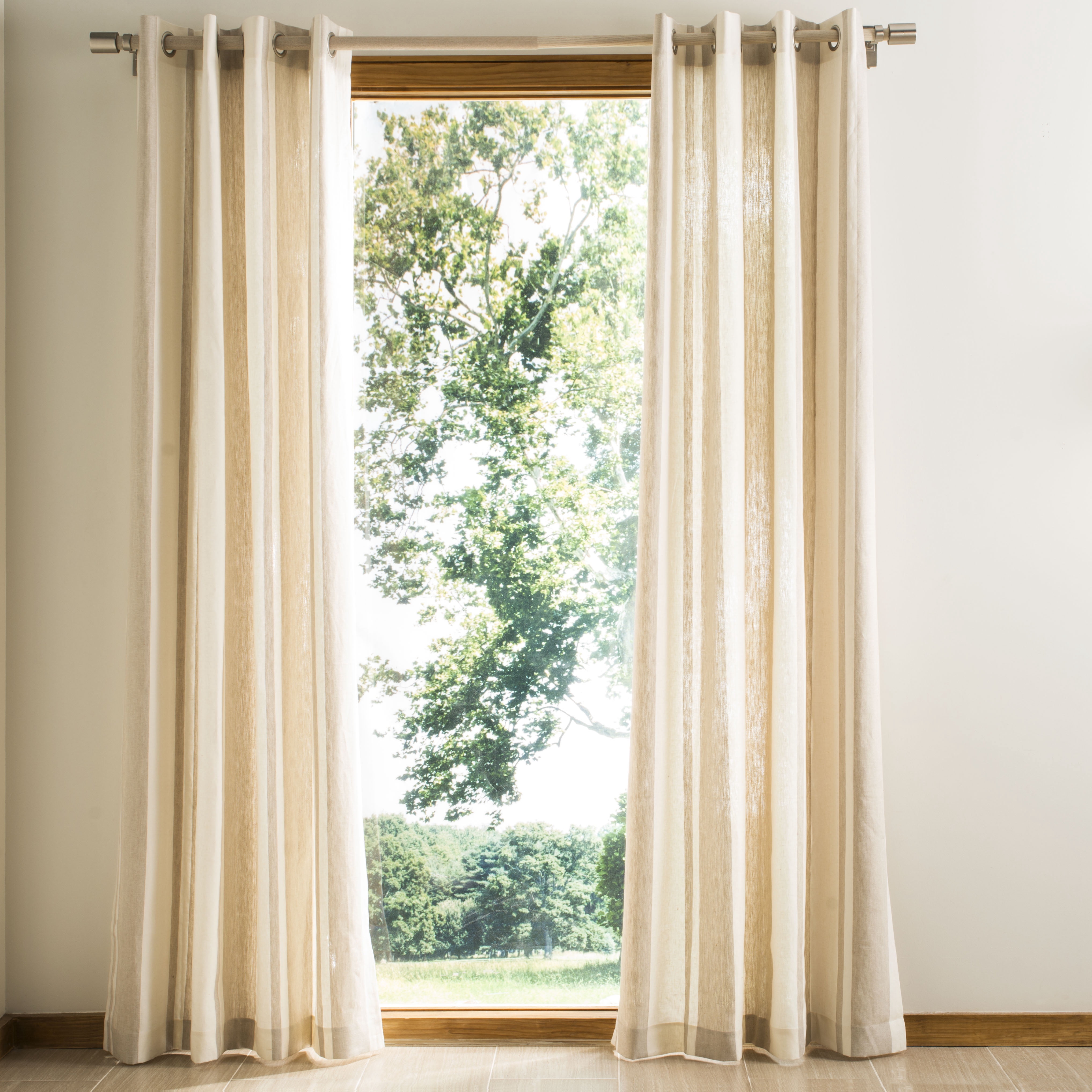 SAFAVIEH Vari Grommet Curtain Panel, 52" x 84", Natural/White Stripe