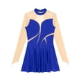 thumbnail image 5 of CHICTRY Womens Figure Ice Skating Dress Long Sleeve Gymnastics Leotard Shiny Rhinestone Sheer Mesh Dancewear Royal Blue XL, 5 of 7