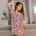 thumbnail image 3 of Honeii Rose Flowers Print Women's Loose Short Sleeve Nightgown, Soft Cotton Sleepwear, Comfy Loose Fit Pajama Dress for Sleep and Lounge, 3 of 6