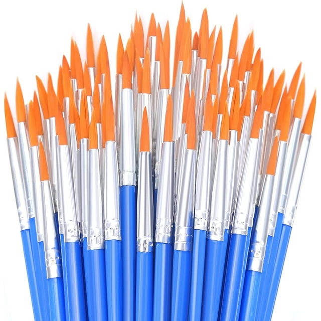Anezus - Pinceles de pintura pequeños a granel, 50 unidades, punta plana, redondos, pinceles de pintura acrílica para niños, aula, acrílico, acuarela, lienzo, pintura facial, retoque