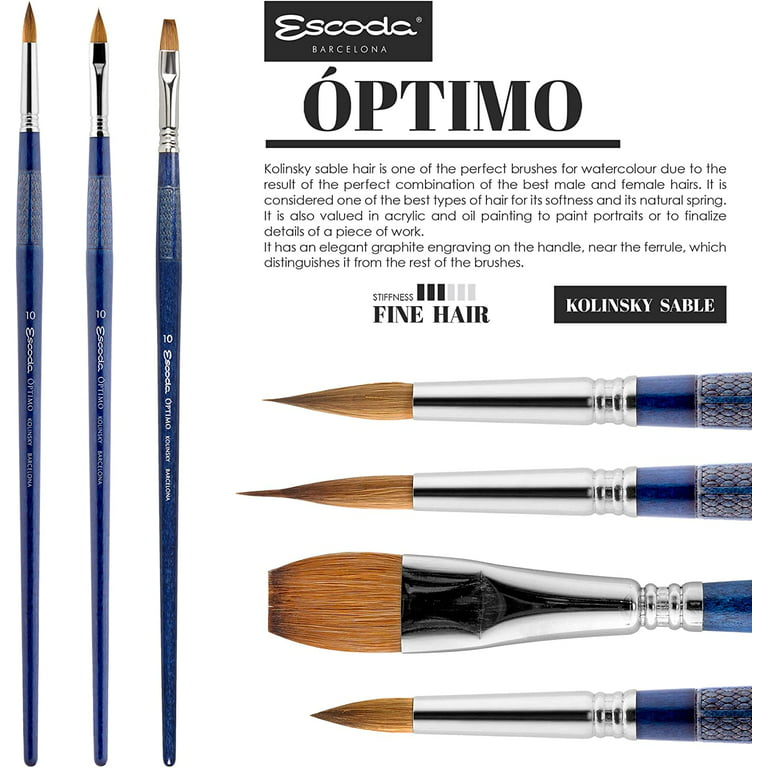 Escoda Artist Watercolor Travel Brush Set w/ Canvas Pouch, 3 Short Handle  Brushes (Blue)