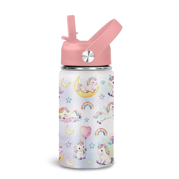 JOPJOLIW Unicornss 12oz Water Bottle for Girls, Insulated Tumbler with Straw Lid & Handle, Birthday Gift for Her Friends Daughter, Stainless Steel Reusable Leak-proof Cup for Sports, Pink 1-Pack