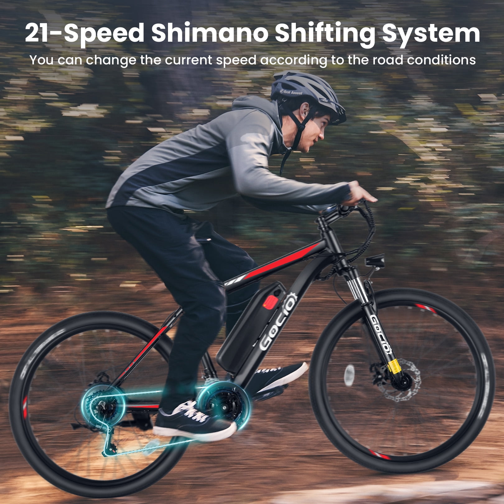Gocio Electric Bike for Adults, 27.5" E-Mountain Bike, Lockable Suspension Fork, 750W Peak Power Motor, 48V/10.4AH, 19.8 MPH, 21 Speed, UL 2849